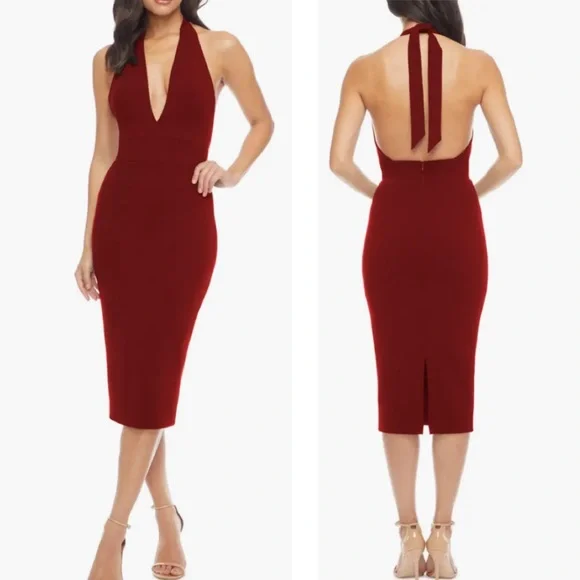 Dress the Population | Dresses | Dress The Population Vanessa Halter  Bodycon Midi Dress Size Medium | Poshmark